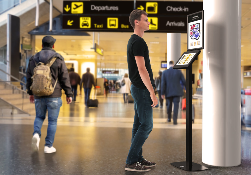 Thin Profile Graphic Sign Floor Stand with Security Enclosure for 9.7-11" Tablets