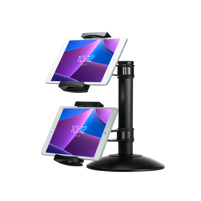 Quick-Connect Dual Tablet Mount with Height-Adjustable Arms