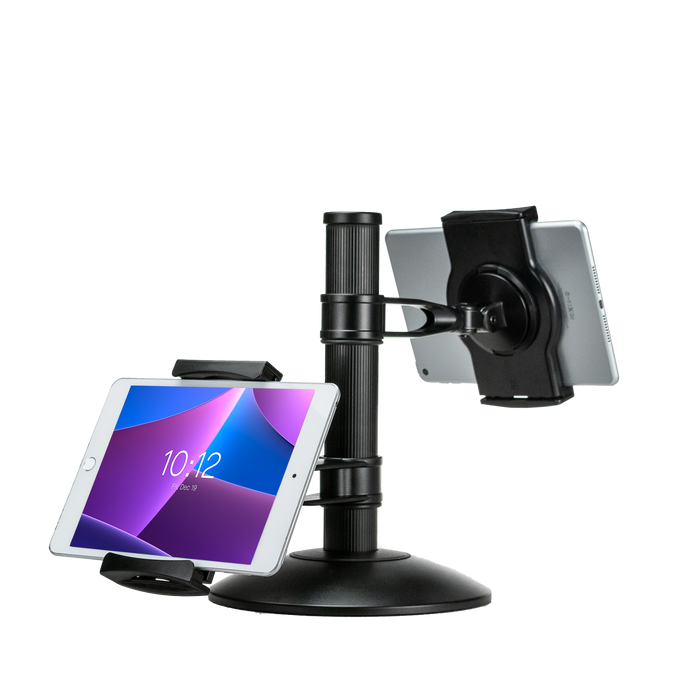 Quick-Connect Dual Tablet Mount with Height-Adjustable Arms