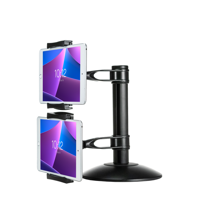 Quick-Connect Dual Tablet Mount with Height-Adjustable Arms
