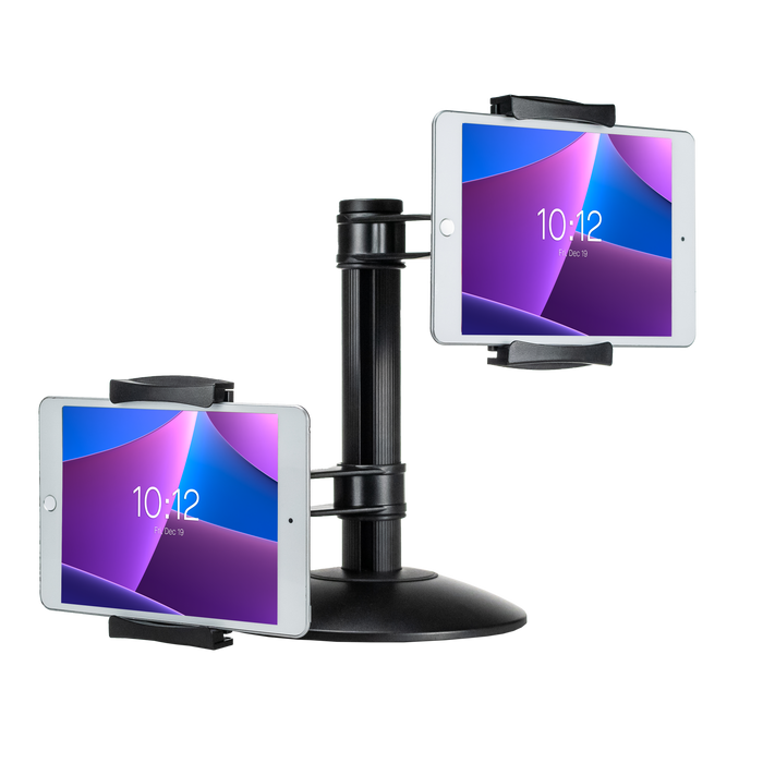 Quick-Connect Dual Tablet Mount with Height-Adjustable Arms