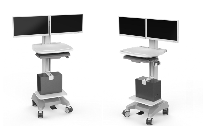 Rolling Medical Cart with Height-Adjustable VESA Mounting Bracket and Keyboard and Mouse Tray