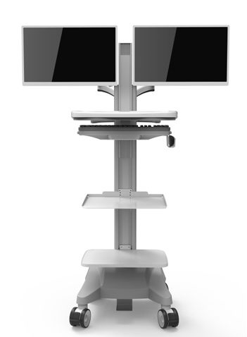 Rolling Medical Cart with Height-Adjustable VESA Mounting Bracket and Keyboard and Mouse Tray