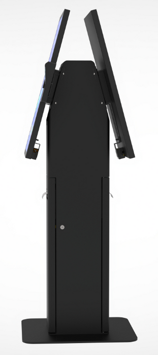 Dual Screen Self-Service Kiosk Floor Stand with Printer Bay and Device Storage