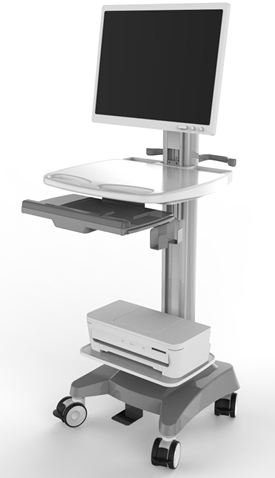 Rolling Medical Cart with Height-Adjustable VESA Mounting Bracket and Keyboard and Mouse Tray